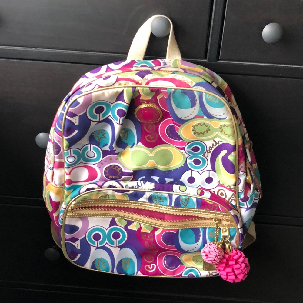 Multi colored coach backpack